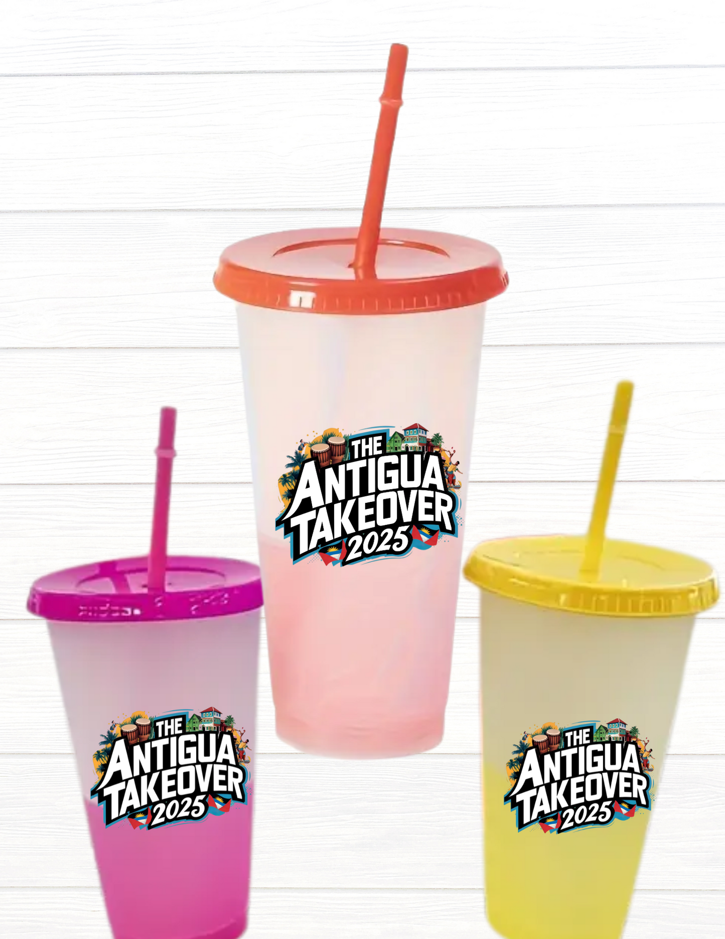 ANTIGUA TAKEOVER 2025 24OZ COLOR CHANGING TUMBLER CUP WITH LID & STRAW