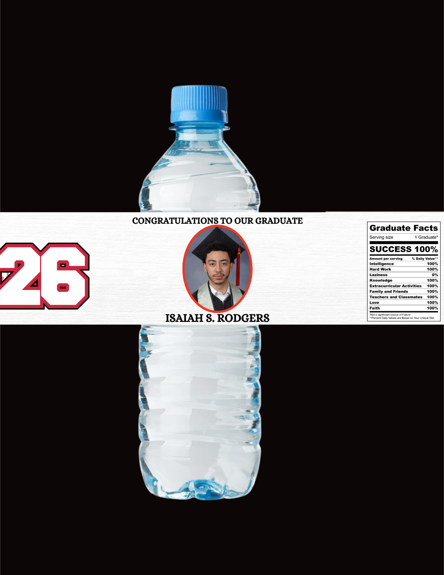 CUSTOM GRADUTION WATER BOTTLE LABELS